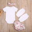Newborn Cute Baby Girls Cotton Tops Romper Floral Pants Outfits 4Pcs Set Clothes