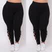 Plus Size Women Bandage Elastic Leggings Pure Criss-Cross Hollow Out Sport Pants