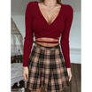 Women Long Sleeve V Neck Bandages Crop Tops Knitted Casual Club Party T Shirt US