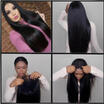 24" Natural Long Straight Black Heat Resistant Synthetic Full Wig Fashion Party