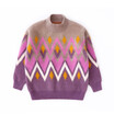 New Girls Long Sleeve Crew-neck Fluffy Short Pullover Diamonds Waves Pattern Sweaters Dressy Deep Fall Winter Tops Clothes