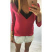 Womens Sexy Long Sleeve Lace Loose Blouse Casual Shirt Summer Tops T-Shirt WRB