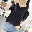 VIVAHEART Korean short-sleeved strapless T-shirt female loose jacket female wild primer VWTD173237 black M