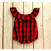 Canis Newborn Baby Girls Bodysuit Plaids Romper Jumpsuit Headband Clothes Outfit