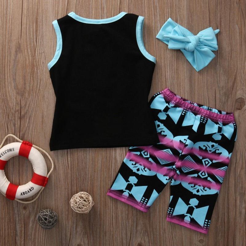 3PCS Toddler Kids Baby Girl Sleeveless Tops Pants Short Headbands Clothes Outfit