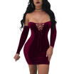 UK Womens Velvet Party Cocktail Mini Dress Ladies Winter Long Sleeve Mini Dress
