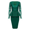 Sexy V Neck Long Sleeve See-through Lace Spliced Bodycon Women Dress