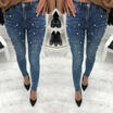 US Women Denim Skinny Ripped Pants High Waist Stretch Jeans Long Pencil Trousers