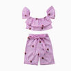 Kids Baby Girls Stripes Flowers Off Shoulder Crop Tops Pants Outfits Clothes UK
