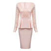Sexy V Neck Long Sleeve See-through Lace Spliced Bodycon Women Dress