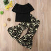 Toddler Baby Girls Summer Clothes Off-shoulder TopsFlared Pants Bell Bottom Set