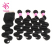 7A Grade Unprocessed Human Hair Virgin Hair Body Wave Free Part Lace Closure Peruvian Body Wave with 4 Bundles Hair Weft