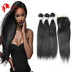 Malaysian Straight Hair with Closure Malaysian Virgin Hair 3 Bundles with Closure Straight 7A Human Hair Weave With Closure