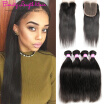 Peruvian Virgin Hair Straight With Closure 4 Bundles with Closure Peruvian Straight Hair with Closure