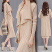 Milan MILANYIN Women&39s 2017 spring two-piece Korean version of the long paragraph dress pleated skirt ladies long sleeve skirt suit ML013 beige XXL