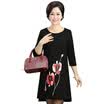 Fama Ma 2017 autumn dress in the elderly women&39s embroidery round neck large lady lady dress T7114T0019 black 3XL