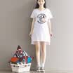 City plus CITYPLUS simple art cartoon printing in the long paragraph skirt open t-shirt t-shirt CWTD173158 white all