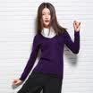 Velvet world good color long-sleeved V-neck sweater Slim sweater R1113 deep purple S