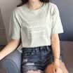 VIVAHEART Korean Slim Shirt Collar Shirt Short Sleeve T-Shirt Letter Vintage VWTD173133 Light Green S