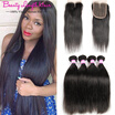 Malaysian Straight Virgin Hair 4 Bundles With Closure Mink Human Hair With Closure Cheap Straight Hair With Closure
