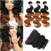 Ear To Ear Lace Frontal Closure With Bundles ombre Brazilian hair With Frontal Closure ombre hair extension 3 pcs & 134 closure