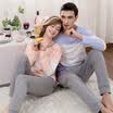 Jingdong supermarket shallow break couple pajamas spring&summer cotton long-sleeved round neck home suit women suit 1715 men XL