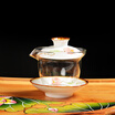 Jingdong Supermarket Shangdi shangdi blue&white multicolored hand-painted tea cups cup tea prepared heat-resistant glass tea hand-painted ceramic glass cover bowl 3 anti-mouth cover bowl 190ml