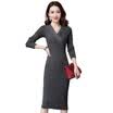 A pond morning 2017 fashion V collar Slim big yards underwear shirt high collar sweater women&39s hats in the long section of knitted sexy long-sleeved dress spring S63U9993 wine red M