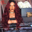 HesPeris Fashion Sexy Malaysian VIrgin Hair Body Wave Dark Root 99J Red Two-Tone Color Ombre Lace Wigs Glueless Lace Front Human H