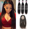 360 Lace Frontal With Bundles 8A Malaysian Straight Hair With Closure 3 Bundles 360 Lace Frontal Natural Hairline Straight Hair