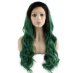 Iwona Synthetic Hair Lace Front Long Wavy Black Green Two Tone Ombre Wig