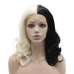 Iwona Synthetic Hair Lace Front Shoulder Length Wavy Half White Black Two Tone Wig