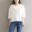 City Plus CITYPLUS Sen Female Department of leaf embroidery large size loose version of the fifth sleeve T-shirt CWTD173359 white M