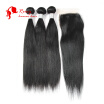 Indian Straight Hair with Closure Indian Virgin Hair 3 Bundles with Closure Straight 7A Human Hair Weave