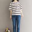 City Plus CITYPLUS College of Arts&the wind is loose&elegant temperament wild striped printing T-shirt CWTD173162 blue&white