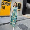 KuoyiHouse KuoyiHouse 7323 17 years new Korean version of the long section of the round neck sleeveless suit dress female tight waist cotton long skirt cents 4 green wave Simia S