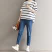 City Plus CITYPLUS College of Arts&the wind is loose&elegant temperament wild striped printing T-shirt CWTD173162 blue&white