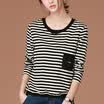 CITYPLUS FAN Sen Department of striped round neck casual long-sleeved T-shirt women CWTC171156 black&white stripes M