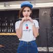 Long Yue Women Uncle Shooter Short Sleeve T-Shirt Letter Print Cartoon LWTD173207 White L