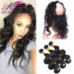 8A Pre Plucked 360 Frontal With Bundles Body Wave Peruvian Virgin Human Hair With Closure 360 Lace Frontal Band With Closure
