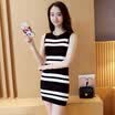 VIVAHEART Korean version of the black&white striped sweater ice hemp stretch in the long paragraph dress VWQZ172452 black L