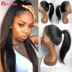 Glueless Full Lace Human Hair Wigs Silky Straight 150 Density Virgin Brazilian Full Lace Wig For Black Women Ponytail Zax Hair