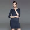 Marc Rebecca knitted seven-point sleeves Slim round dress fashion dress 45431D black M code