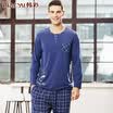 Han Choi HACAI men&39s pajamas long-sleeved modal round neck thin card cartoon printing men&39s clothing suit blue 180105 XXL