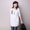 KuoyiHouse 7009 long paragraph clothing loose large size retro cartoon embroidery long-sleeved shirt female white XL