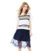 Wandian dress WANDIAN striped short-sleeved shirt loose hollow bottoming shirt 1162H36020 L