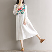 CITYPLUS Arts & Crafts Women&39s Retro Heavy Leather Embroidery Cotton & Cotton Long Sleeve Dress CWQZ172357 White L