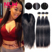 4" x 4" 8A grade Brazilian Virgin human Hair Top Lace closure With 3 pcs unprocessed Silky Straight black Hair Bundles weft