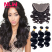 NLW 10A Brazilian virgin human hair 3 bundles with frontal Body wave hair weaves with frontal