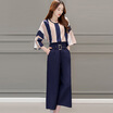A pond morning 2017 summer professional women&39s suit wild loose nine points sleeves round neck short jacket waist narrow waist leg pants S71R0374A181S navy blue S